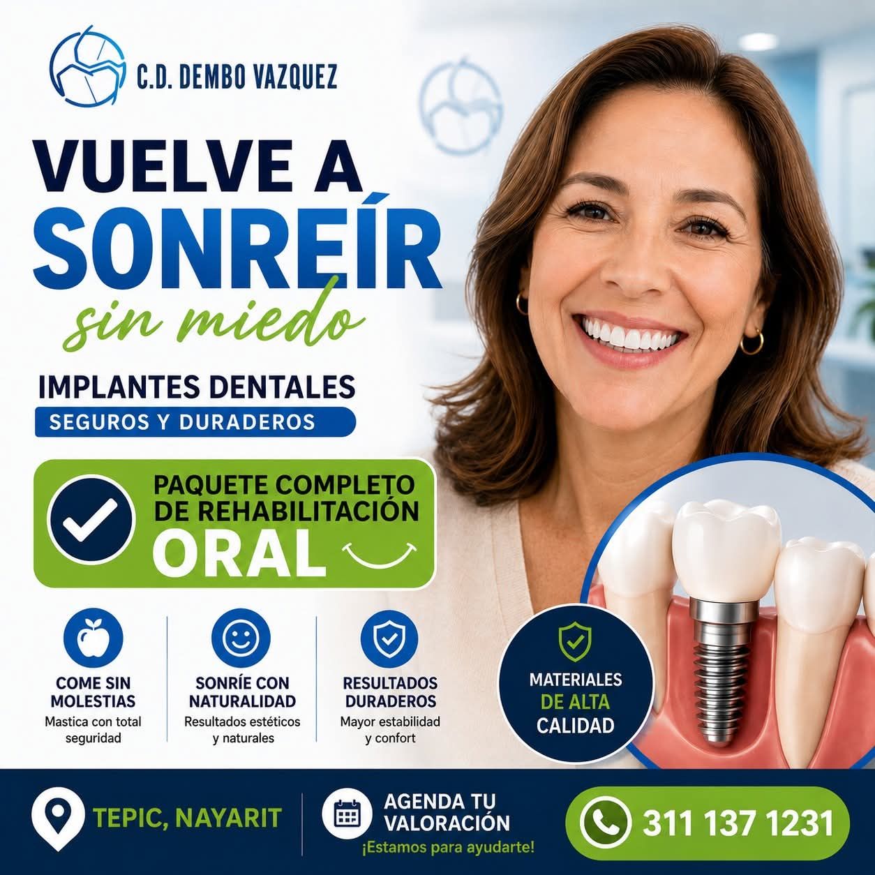 Procedimiento de implantes dentales con tecnologia avanzada en consultorio dental de Tepic